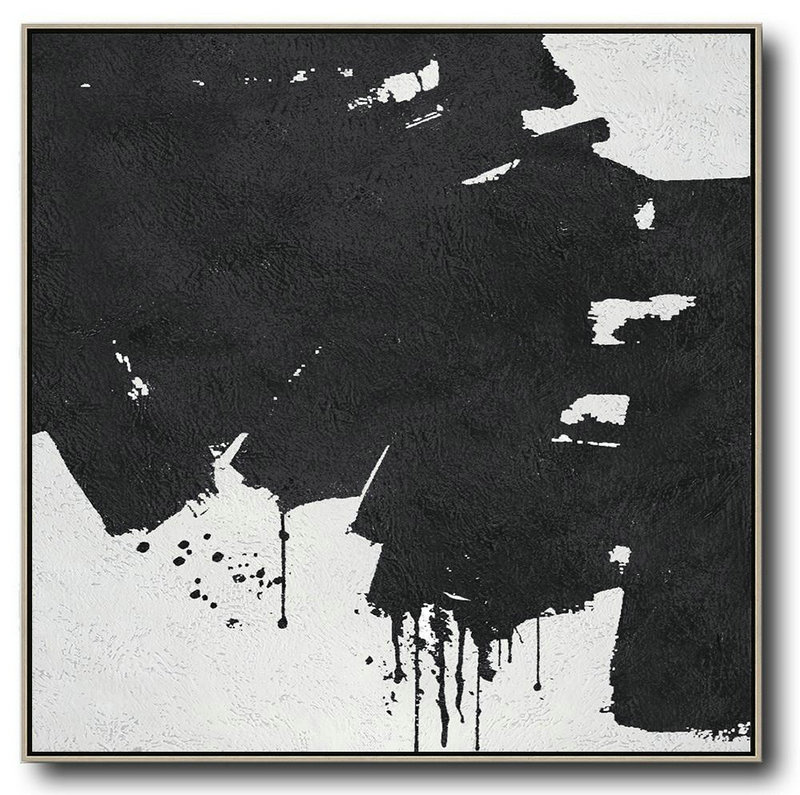Large Abstract Art Handmade Oil Painting,Oversized Minimal Black And White Painting - Canvas Artwork For Living Room